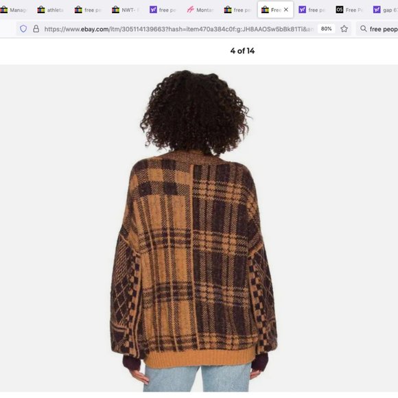 Free People Sepia Cardigan Sweater Birchwood brown plaid size XS NEW - Picture 7 of 11